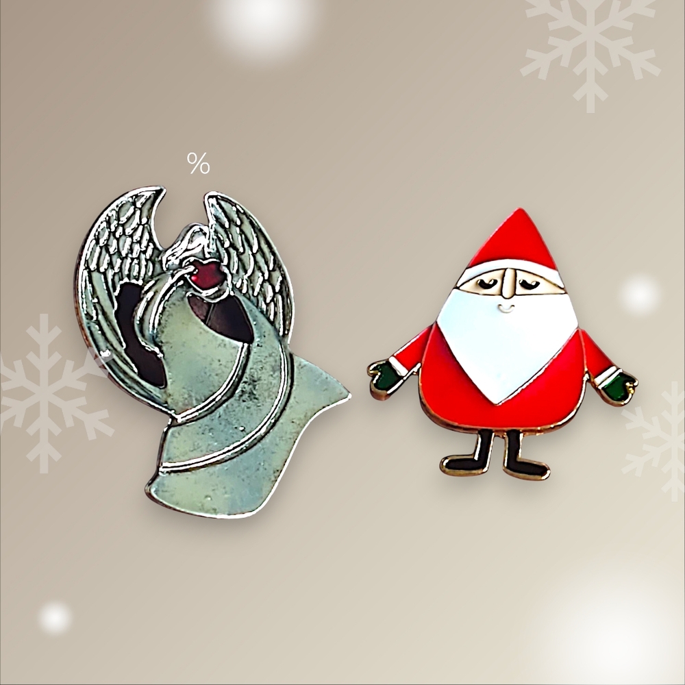 Angel And Santa Brooch Duo *Christmas In July*